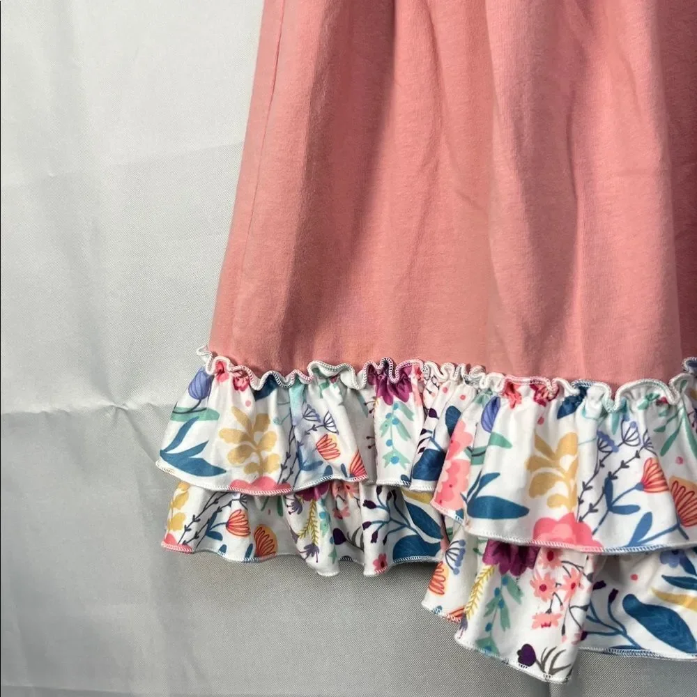 Marie Nicole Rose Pink knit dress with ruffle hem and floral accents  xxxL(7)